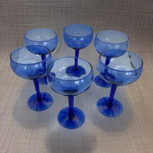 Vintage Colbalt Blue Swirl 5 inch Cocktail Glasses Set of 6